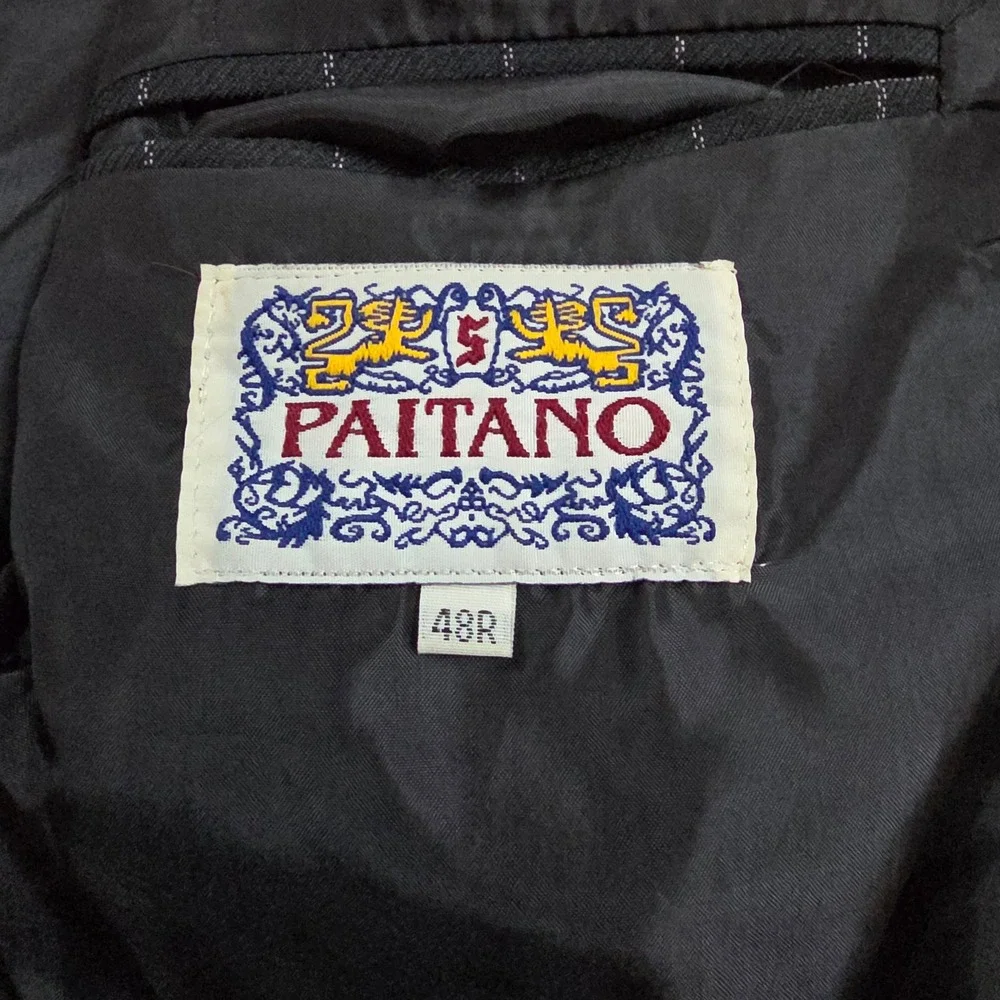 Vintage Paitano Mens Black Windowpane Grid Longline 5 Button Blazer Jacket  48R